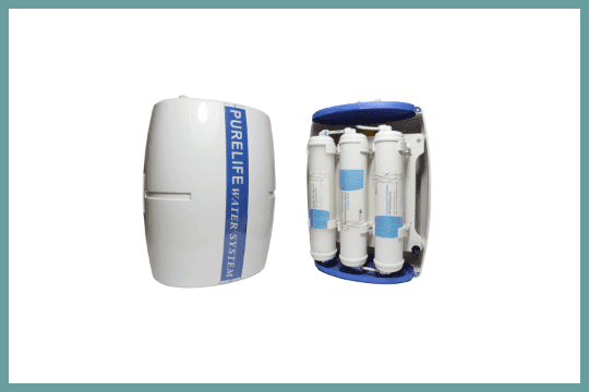 The inside of the 4 stage e-pure water filtration system