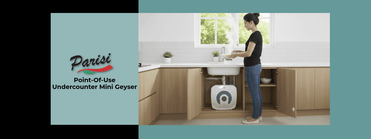 A lady rinsing food under hot water supplied by a Parisi Mini Geyser