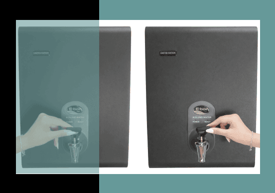 Modern matte black Black BlueWave boiling water dispensers for hospitality and office spaces