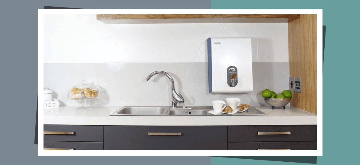 The wall-mounted BlueWave dispenser fits neatly into any kitchen or break room setting
