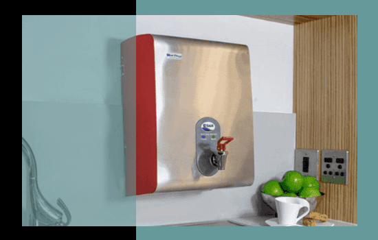 A BlueWave boiling water dispenser customised with red Fenix nano-technology laminate