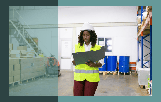 A logistics-industry staff member at work in a warehouse