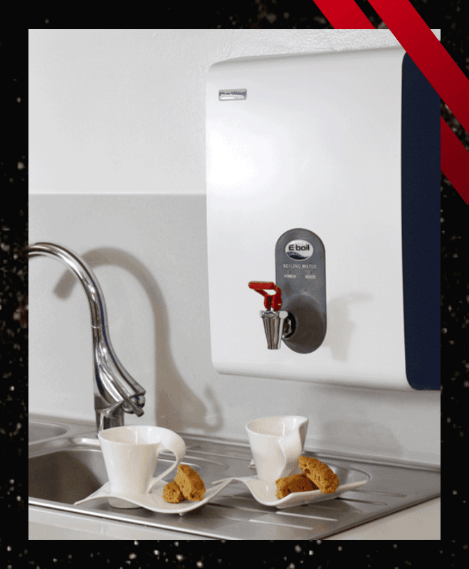 The BlueWave boiling water dispenser in a kitchen setting