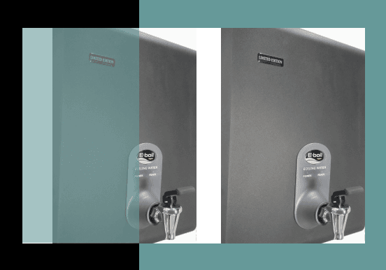 Pair of matte black Black BlueWave boiling water dispensers highlighting minimalist style