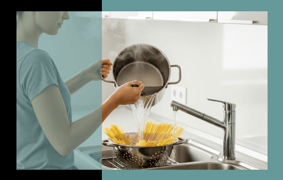 A lady rinsing food with hot water generated by a Parisi Undercounter Mini Geyser