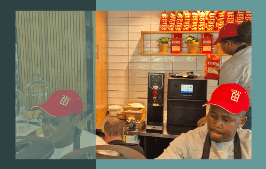 The Parisi E-Bev boiling water dispenser being utilised at a busy coffee shop