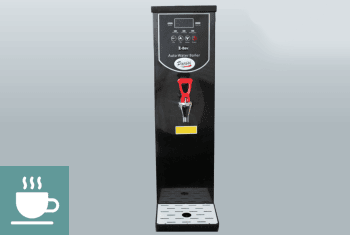 The space-saving Parisi E-Bev boiling water dispenser on a kitchen countertop