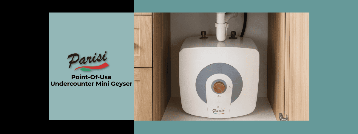 Parisi undercounter mini geyser installed under a bathroom basin in a South African guesthouse en-suite